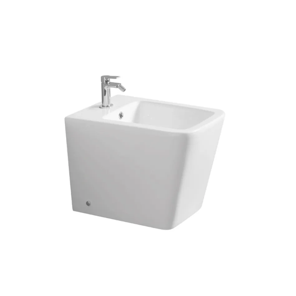 Vloerstaande bidet met één gat in wit keramiek met een elegant modern design - Giunco Viadurini