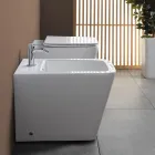 Vloerstaande bidet met één gat in wit keramiek met een elegant modern design - Giunco Viadurini