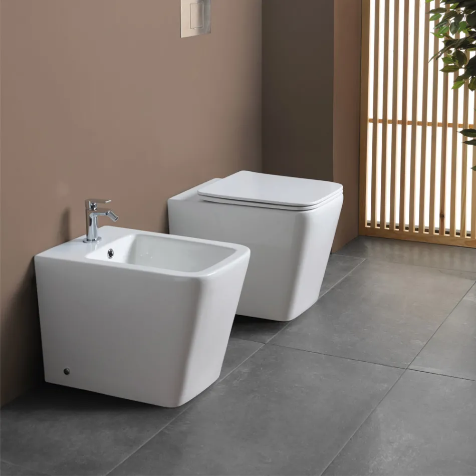 Vloerstaande bidet met één gat in wit keramiek met een elegant modern design - Giunco Viadurini