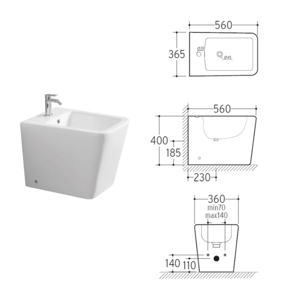 Vloerstaande bidet met één gat in wit keramiek met een elegant modern design - Giunco Viadurini