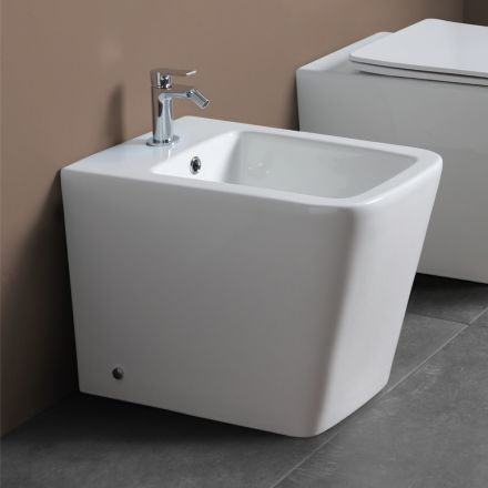 Vloerstaande bidet met één gat in wit keramiek met een elegant modern design - Giunco Viadurini