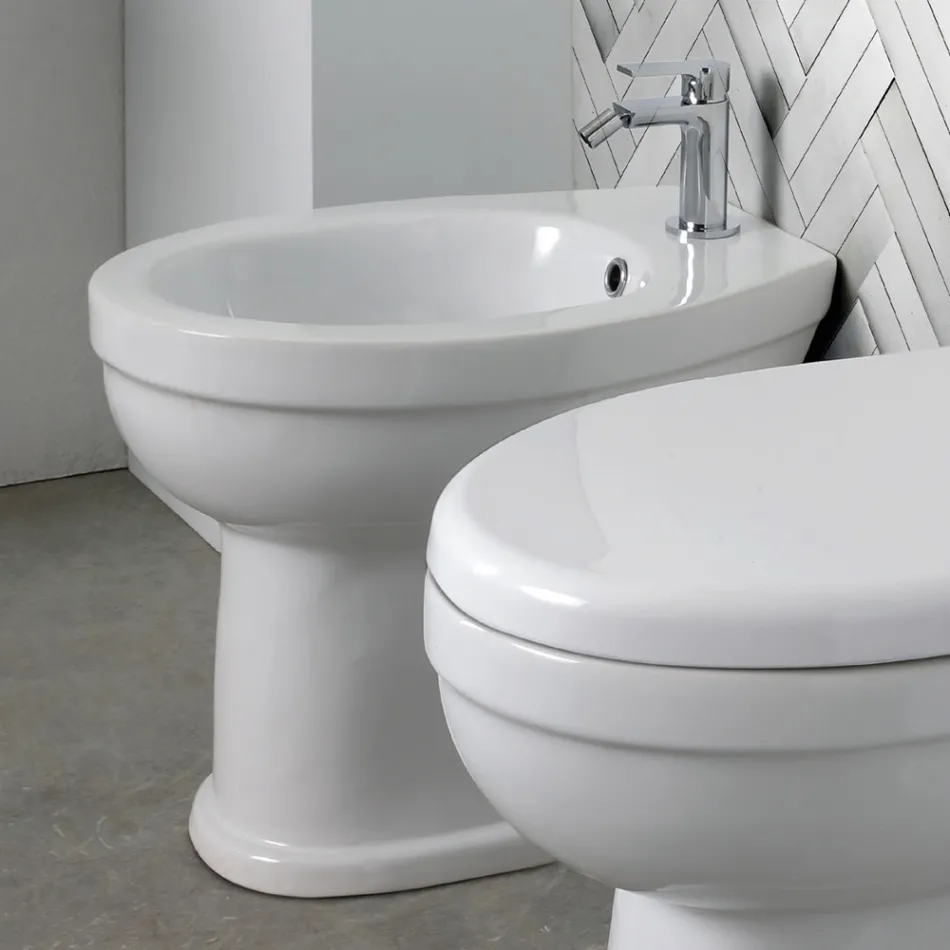 Vloerstaande bidet met één gat in wit keramiek met een elegant modern design - Silica Viadurini