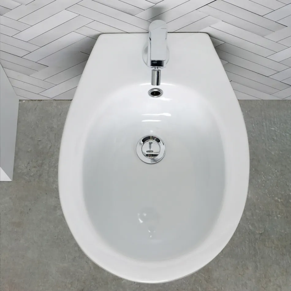 Vloerstaande bidet met één gat in wit keramiek met een elegant modern design - Silica Viadurini
