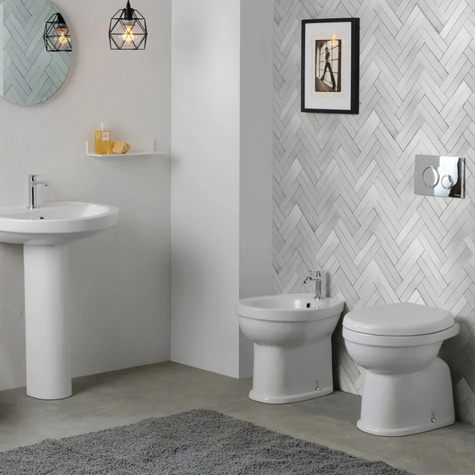 Vloerstaande bidet met één gat in wit keramiek met een elegant modern design - Silica Viadurini