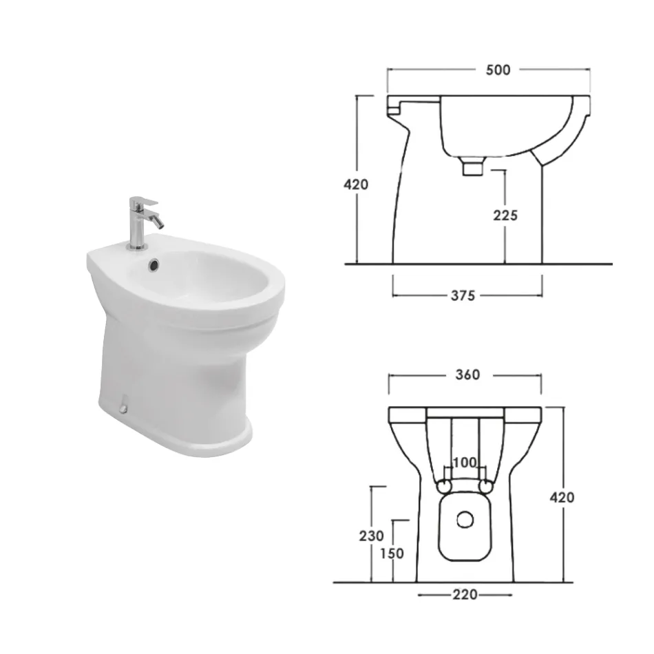 Vloerstaande bidet met één gat in wit keramiek met een elegant modern design - Silica Viadurini