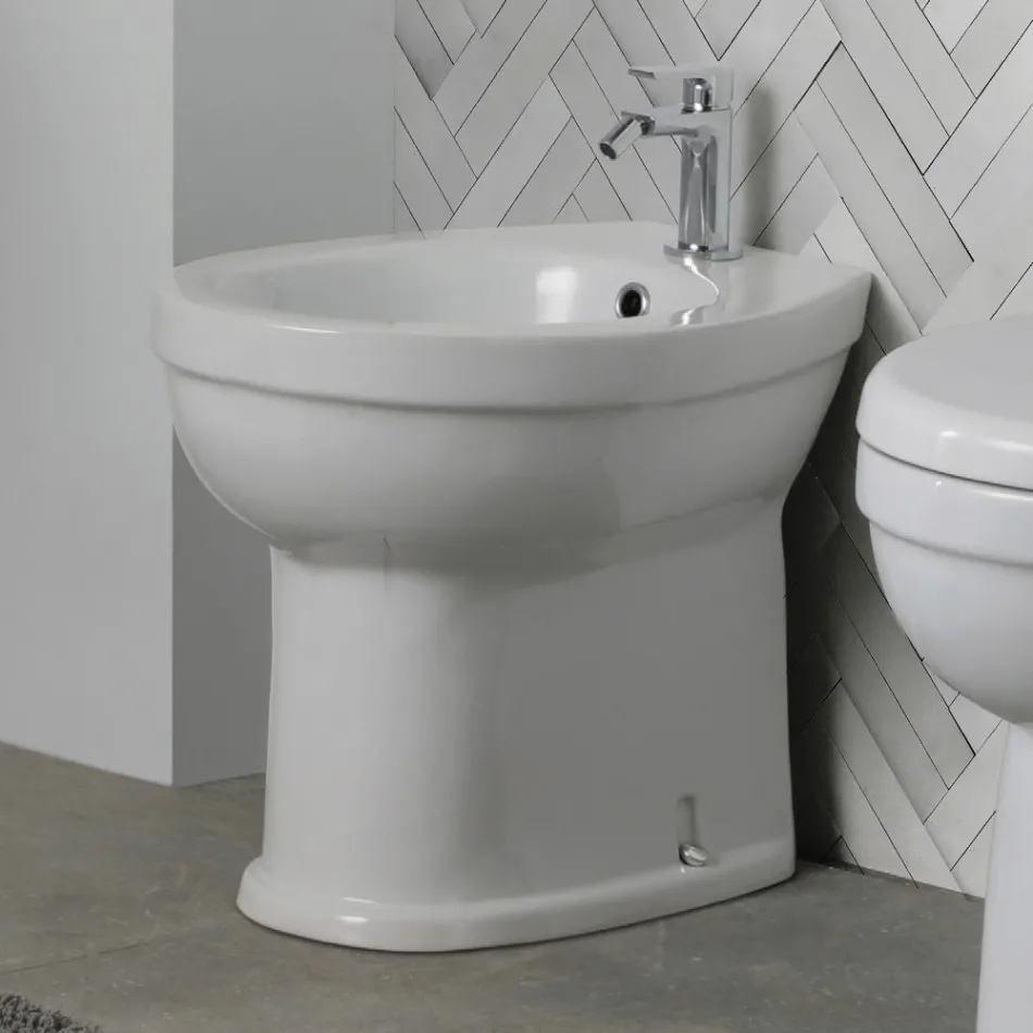 Vloerstaande bidet met één gat in wit keramiek met een elegant modern design - Silica Viadurini