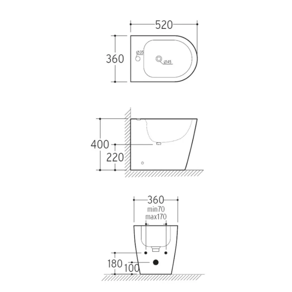 Vloerstaande bidet met één gat in wit keramiek met een modern design - Ginepro Viadurini