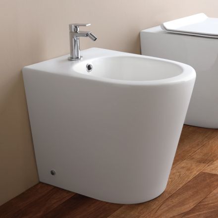Vloerstaande bidet met één gat in wit keramiek met een modern design - Ginepro Viadurini