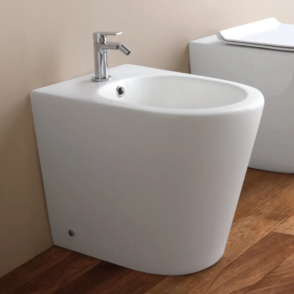 Vloerstaande bidet met één gat in wit keramiek met een modern design - Ginepro Viadurini