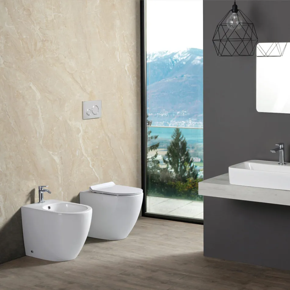 Aster vrijstaande bidet met één spoelgat, uitgevoerd in duurzaam wit keramiek met een modern design. Viadurini