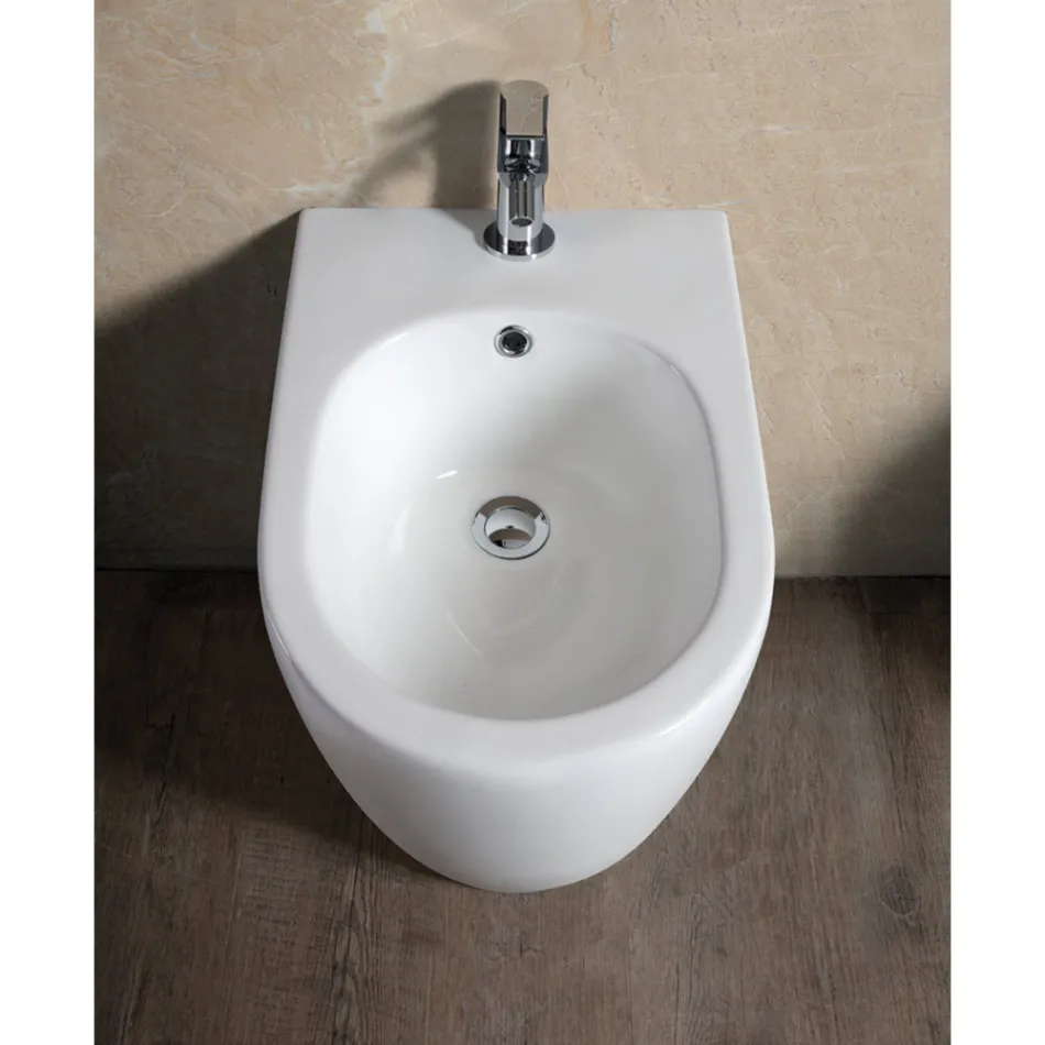 Aster vrijstaande bidet met één spoelgat, uitgevoerd in duurzaam wit keramiek met een modern design. Viadurini