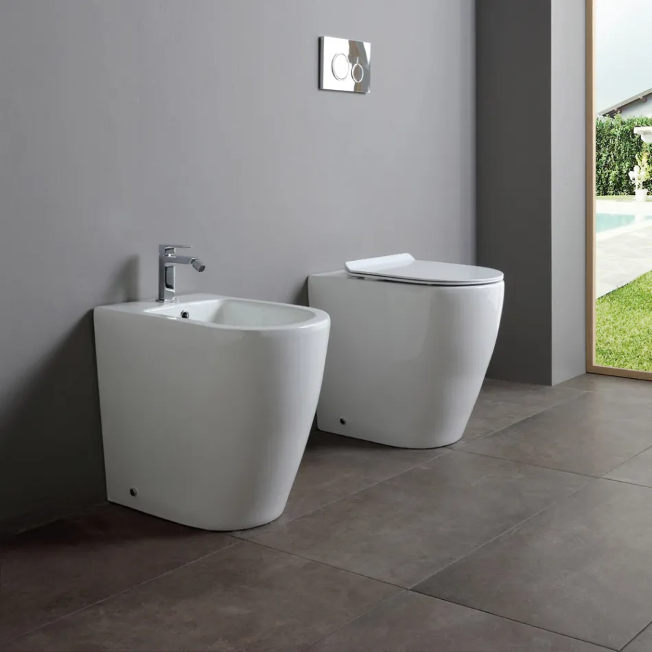 Eengats bidet met verplaatsbare afvoer in keramiek met een modern design - Oleandro  Viadurini