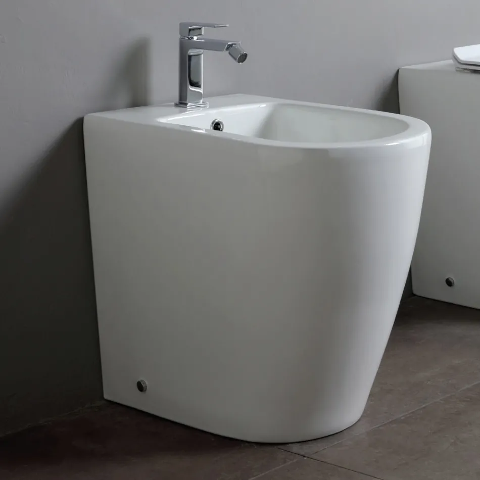 Eengats bidet met verplaatsbare afvoer in keramiek met een modern design - Oleandro  Viadurini