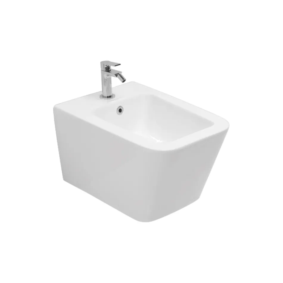 Wandbidet met één gat in wit keramiek met een elegant modern design - Giunco Viadurini