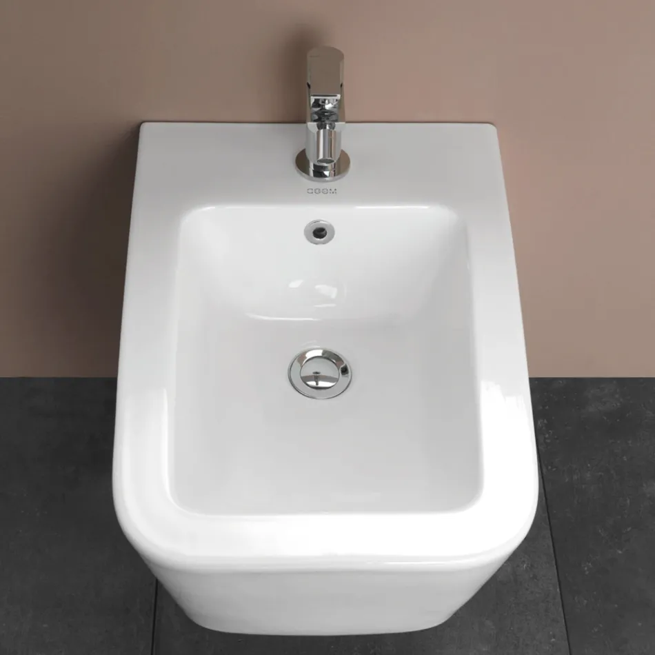 Wandbidet met één gat in wit keramiek met een elegant modern design - Giunco Viadurini