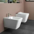 Wandbidet met één gat in wit keramiek met een elegant modern design - Giunco Viadurini