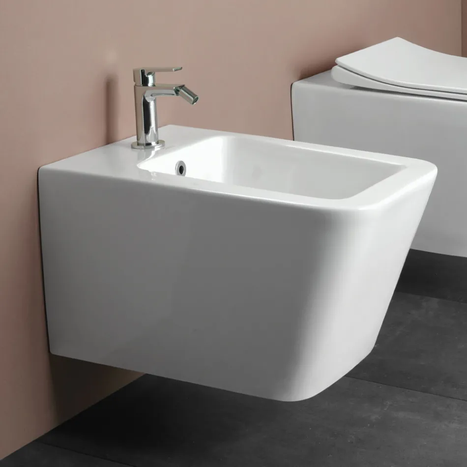 Wandbidet met één gat in wit keramiek met een elegant modern design - Giunco Viadurini