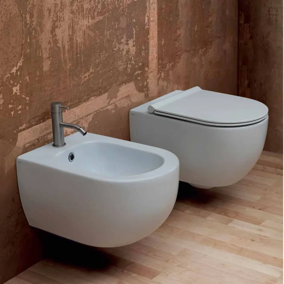 Hung bidet in modern design keramiek Star 55x35cm Made in Italy Viadurini