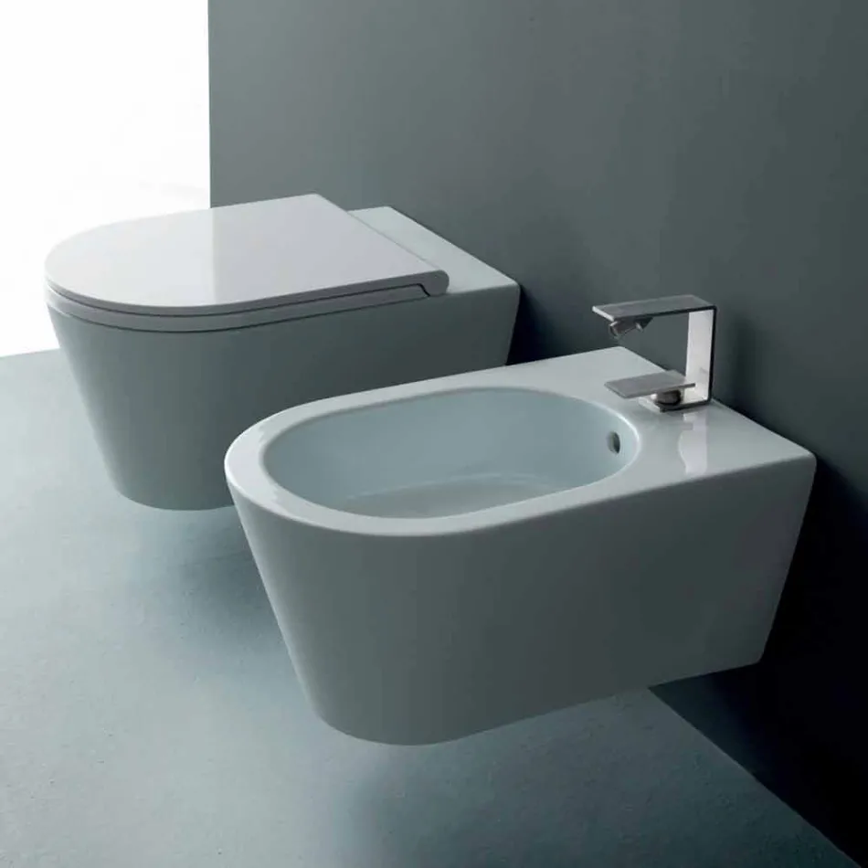 Hung bidet in keramische vormgeving Zon Ronde 57x37cm, gemaakt in Italië Viadurini