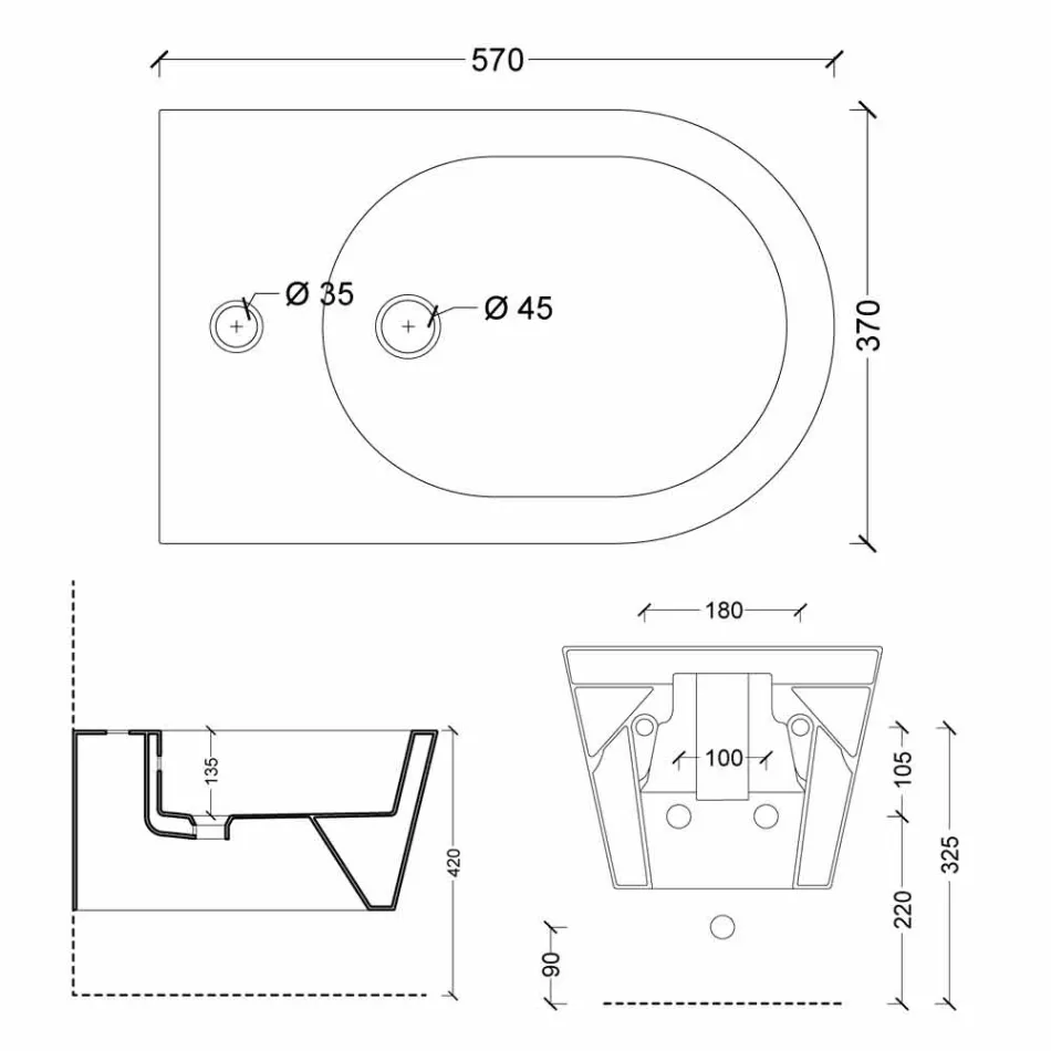 Hung bidet in keramische vormgeving Zon Ronde 57x37cm, gemaakt in Italië Viadurini