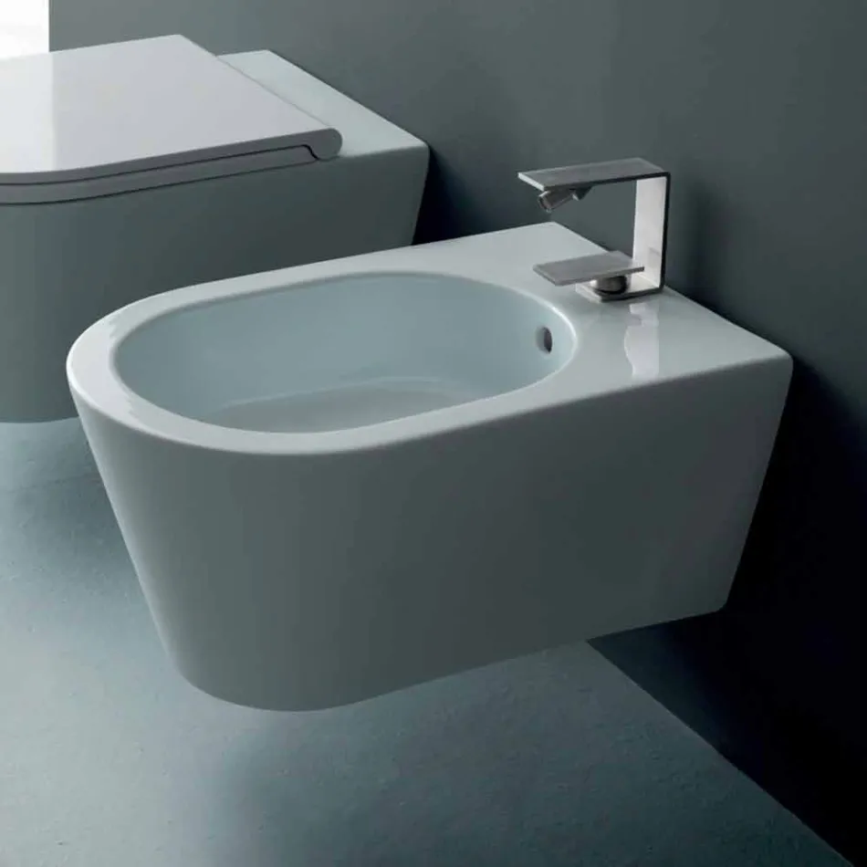 Hung bidet in keramische vormgeving Zon Ronde 57x37cm, gemaakt in Italië Viadurini
