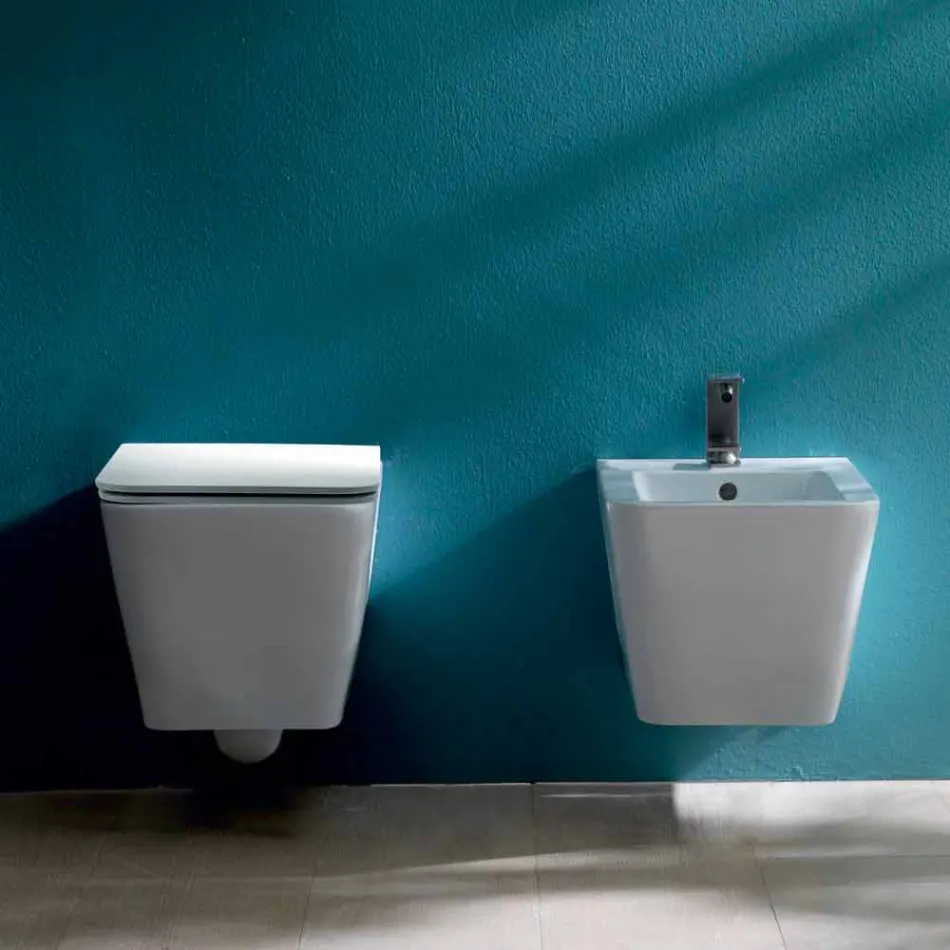 Hung bidet in keramische vormgeving Zon Vierkant 55x35cm, gemaakt in Italië Viadurini