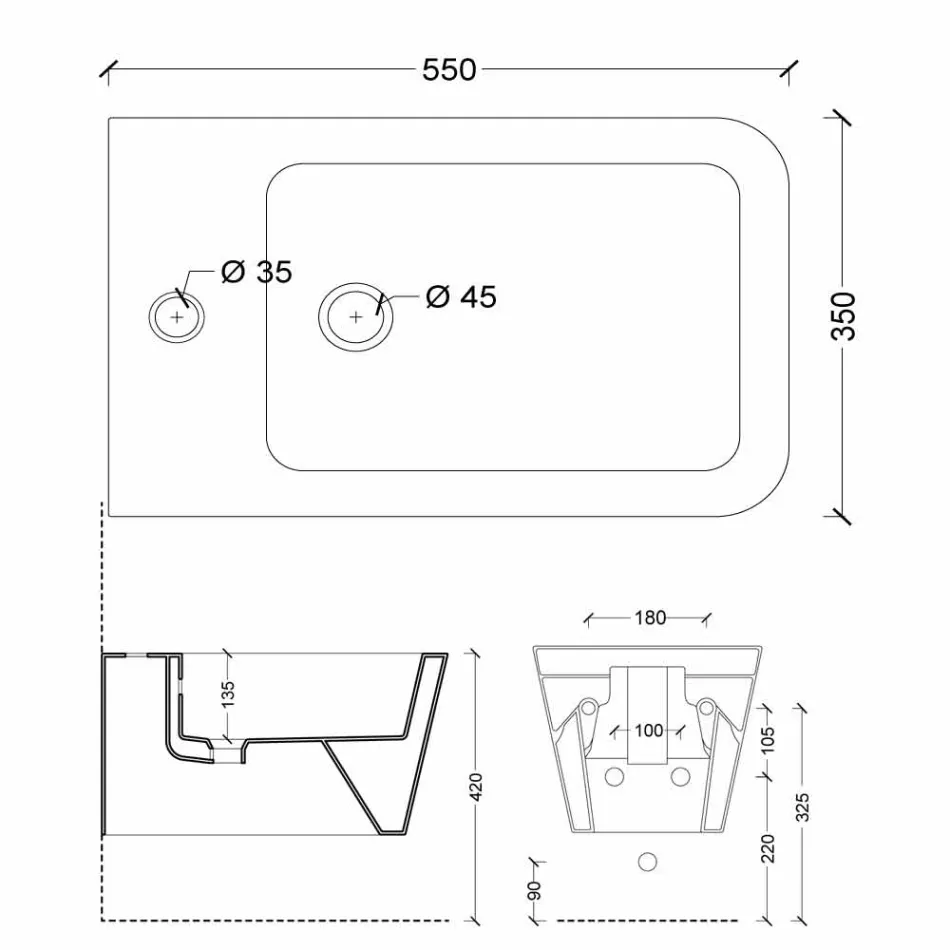 Hung bidet in keramische vormgeving Zon Vierkant 55x35cm, gemaakt in Italië Viadurini
