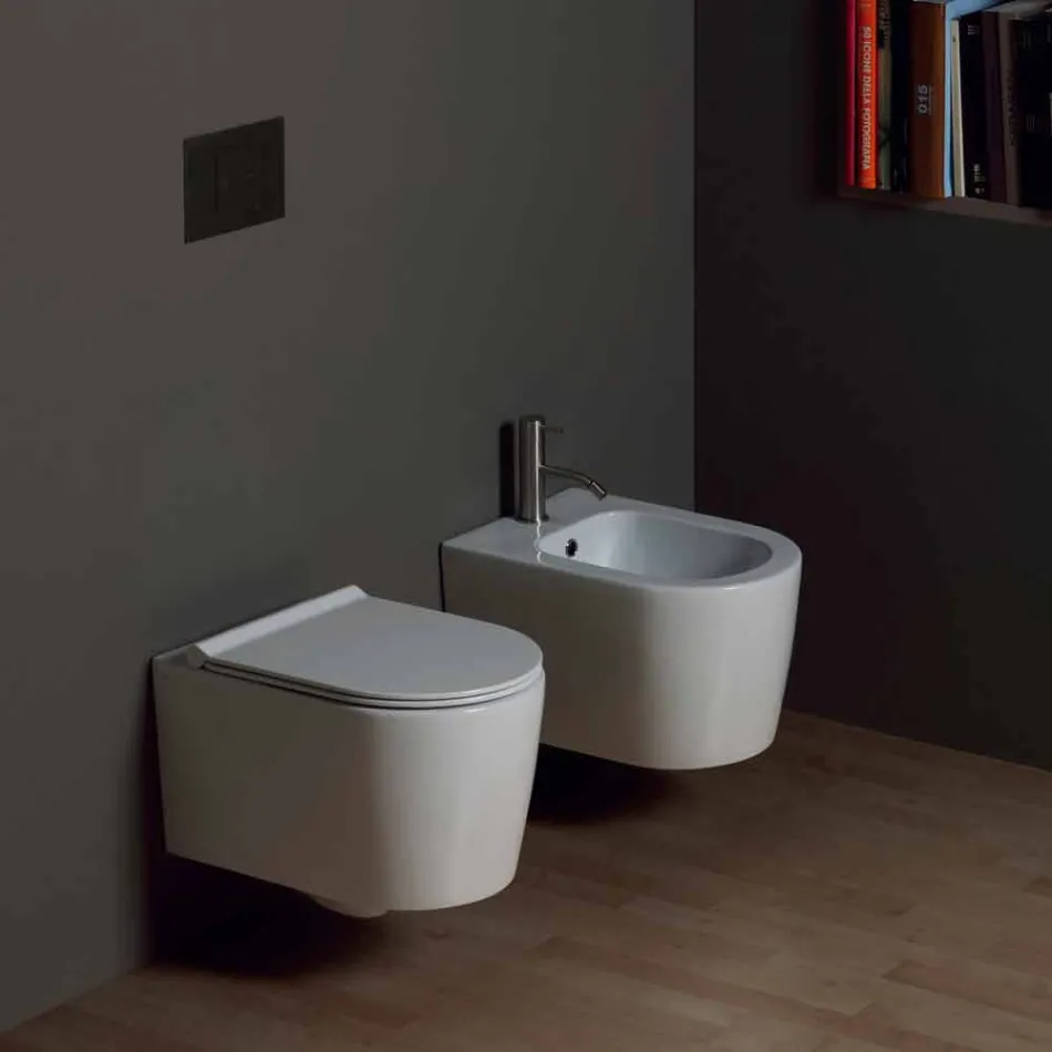 Hung bidet in de moderne Shine Vierkant 50x35cm keramiek, gemaakt in Italië Viadurini