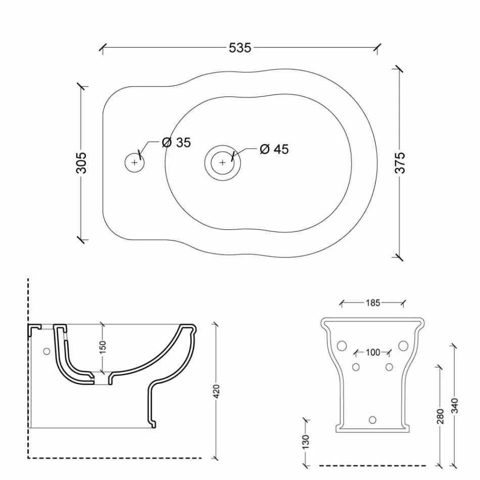 Hung bidet Moderne stijl 54x36 cm in het wit keramiek, gemaakt in Italië Viadurini