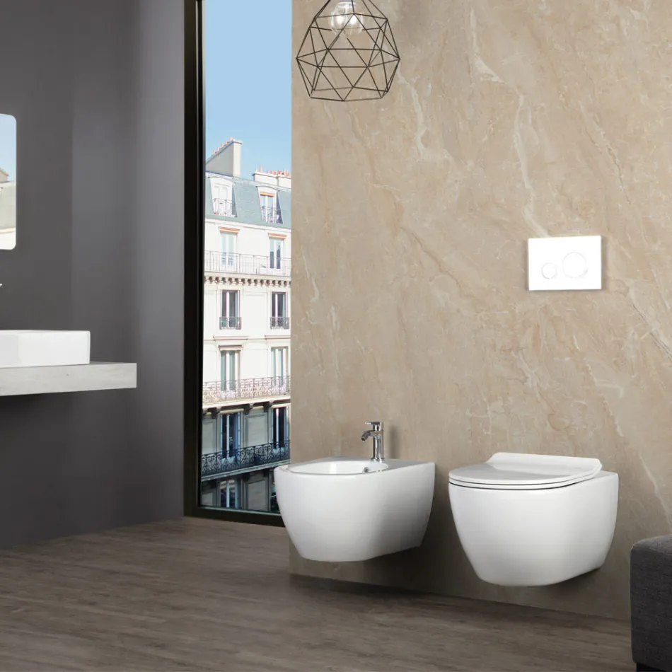 Aster - Wandbidet van duurzaam wit keramiek met een modern design Viadurini