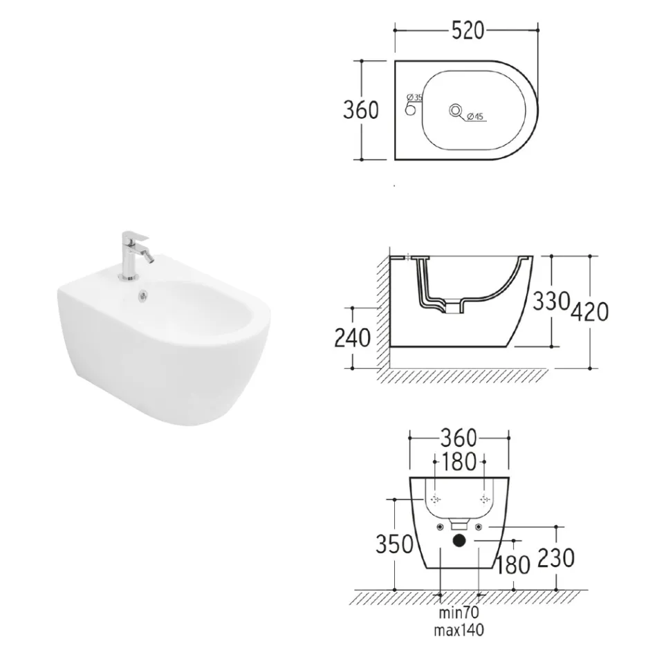 Aster - Wandbidet van duurzaam wit keramiek met een modern design Viadurini