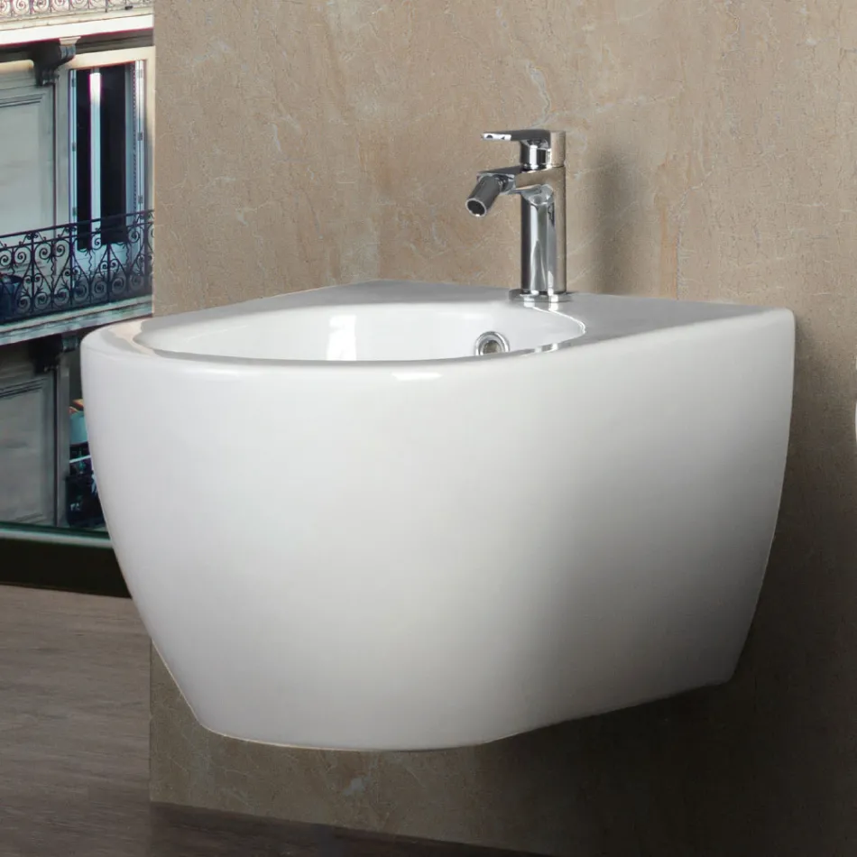 Aster - Wandbidet van duurzaam wit keramiek met een modern design Viadurini