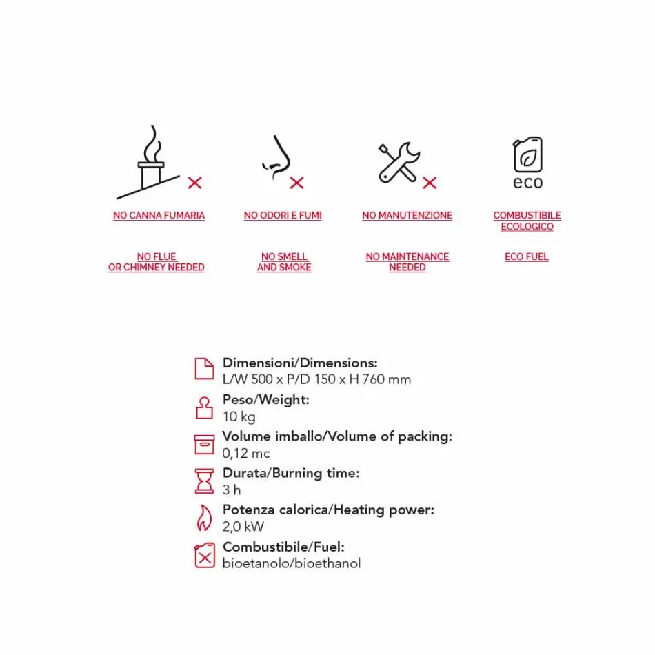 Biocamino Modern Muur bio-ethanol aan Joseph vlam vorm Viadurini
