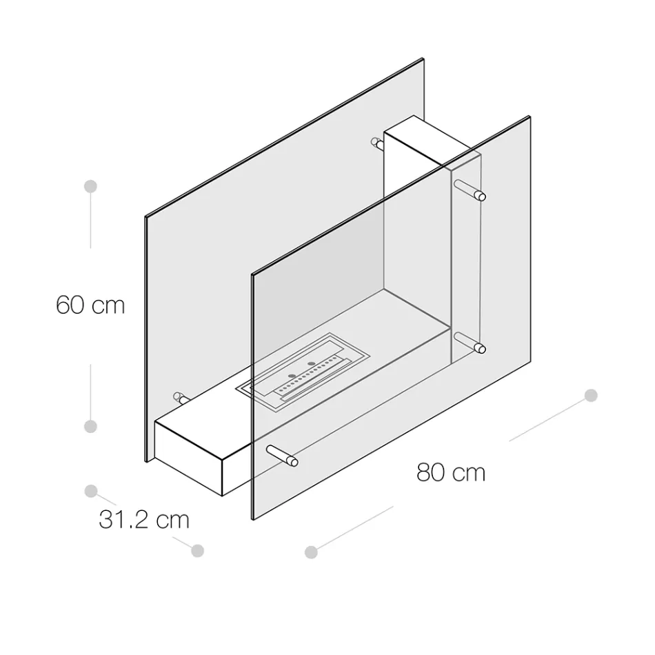 Vloerstaande biohaard met dubbelzijdige structuur in glas en zwart metaal - Squillo Viadurini