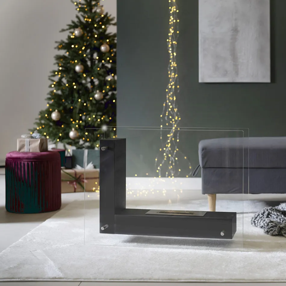 Biohaard op de vloer met dubbelzijdige structuur in glas en zwart metaal - Squillo Viadurini