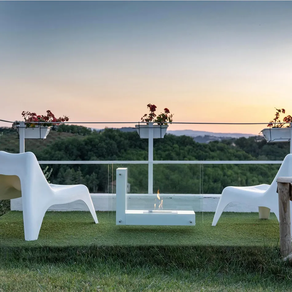 Vloer Bio-haard met dubbelzijdige structuur in glas en metaal - Planeto Viadurini