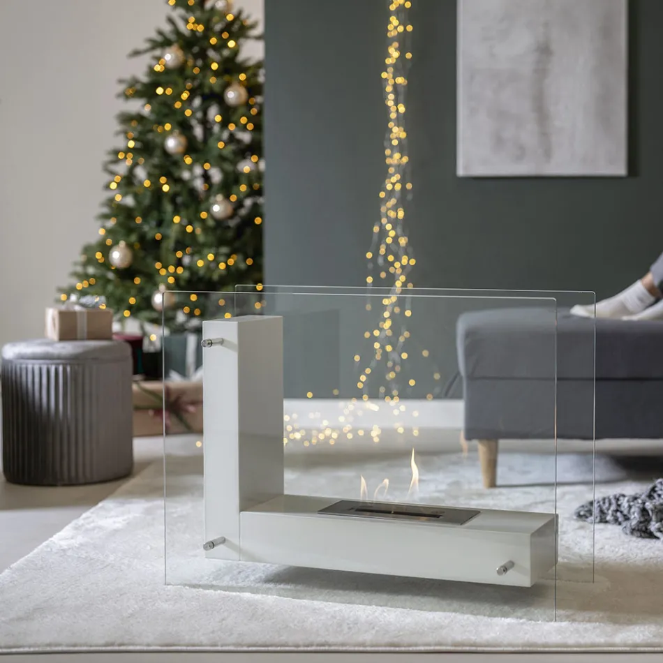 Vloer Bio-haard met dubbelzijdige structuur in glas en metaal - Planeto Viadurini