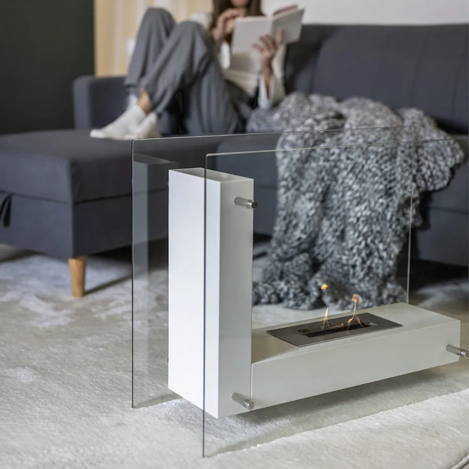 Vloer Bio-haard met dubbelzijdige structuur in glas en metaal - Planeto Viadurini