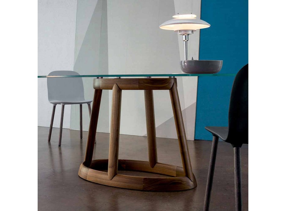 Bonaldo Greeny ovale tafel in kristal en hout ontwerp gemaakt in Italië