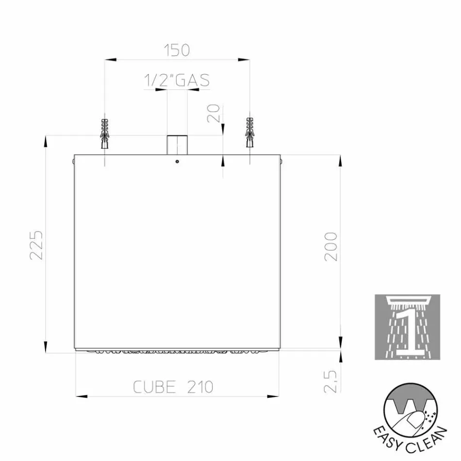 Bossini Cube douchekoppen gecoat staal tot een moderne jet Viadurini