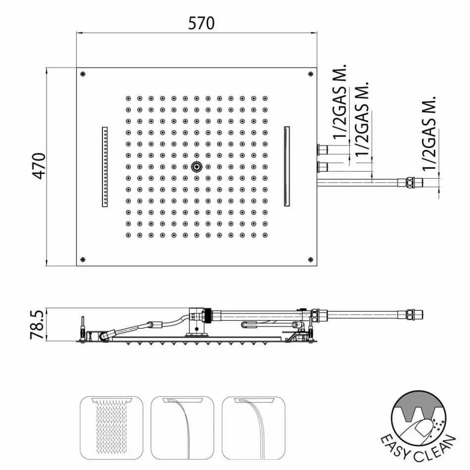 Bossini Dream douchekop met drie individuele en moderne jets Viadurini