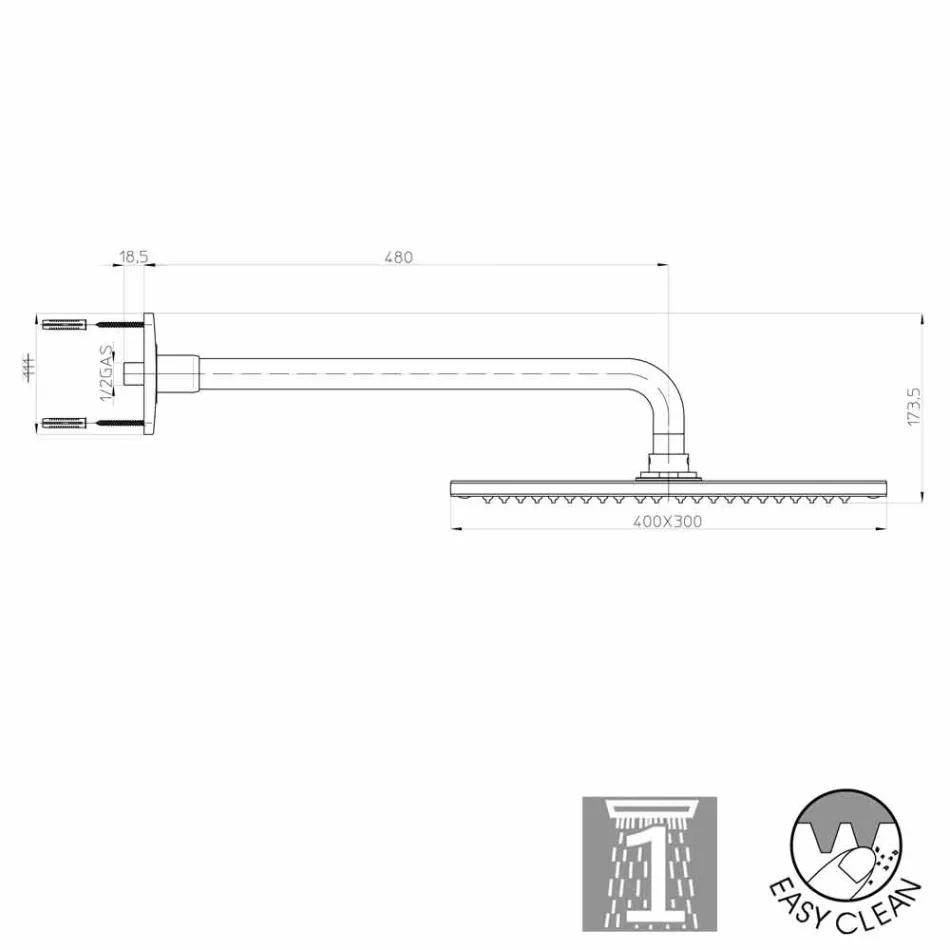 Bossini Dream elegante chroom douchekop met één sproeiarm Viadurini