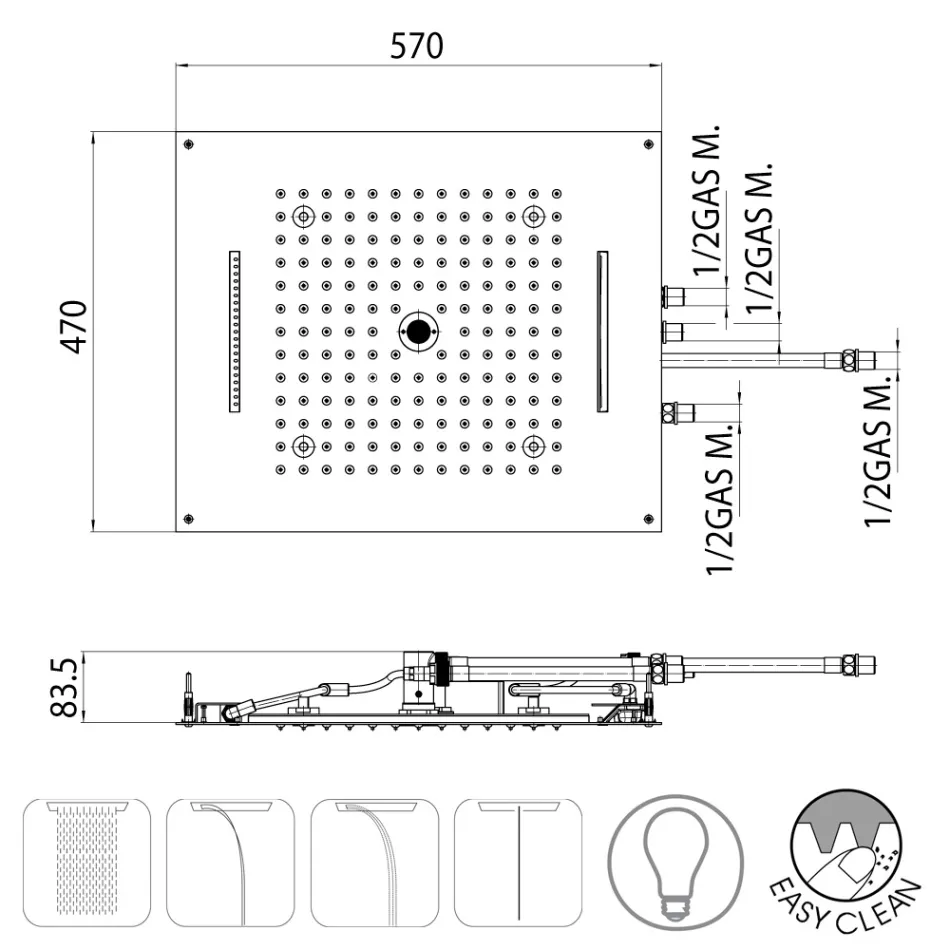 Bossini Dream moderne douchekop in chroomafwerking met LED-verlichting en vier functies Viadurini