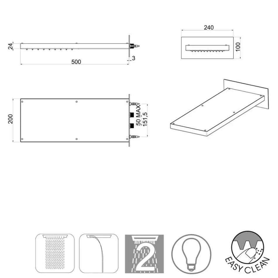 Bossini Manhattan douchekop roestvrij staal met twee jets Viadurini