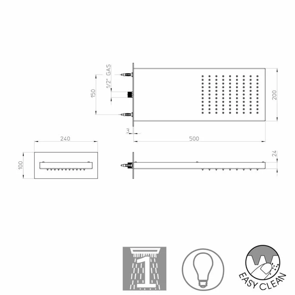 Bossini Manhattan douchekop RVS douche, regen Viadurini