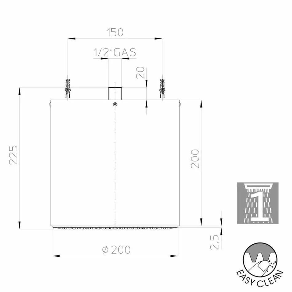 Bossini Oki douchekop 200 met een modern design in een jet Viadurini