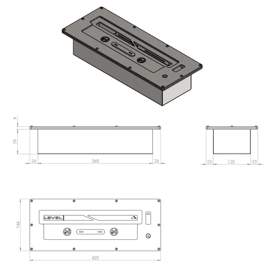 Rechthoekige inbouw bio-ethanol brander 2 Lt Viadurini