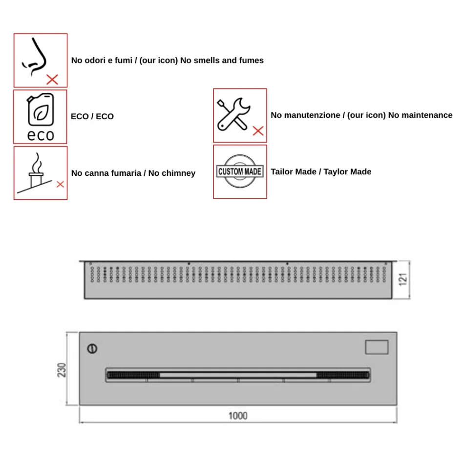 Elektronische brander verzonken macht bioethanol 3,6kW Aron 100 Viadurini