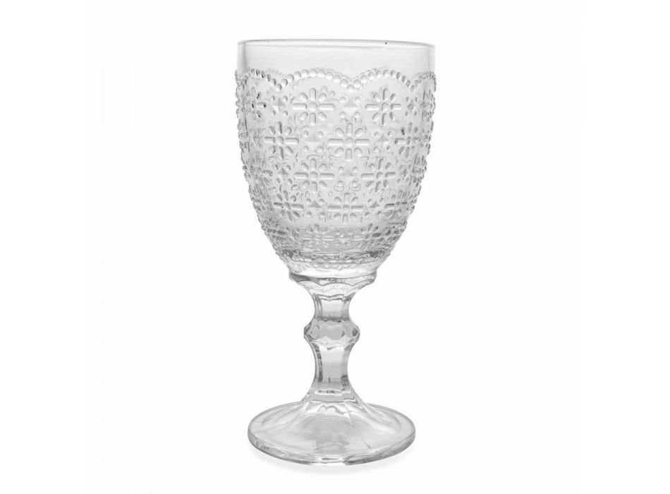 Bekerglas in transparant glas met reliëfdecoraties, 12 stuks - Trapani Viadurini