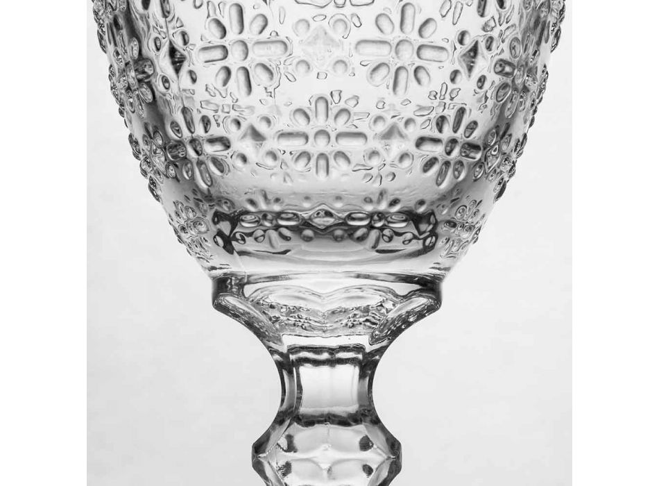 Bekerglas in transparant glas met reliëfdecoraties, 12 stuks - Trapani Viadurini